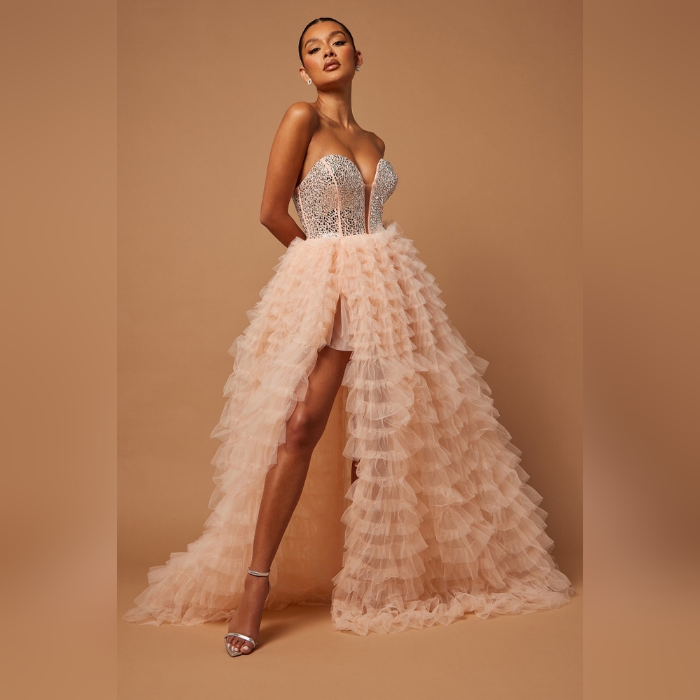 Elegant Peach Strapless Gown